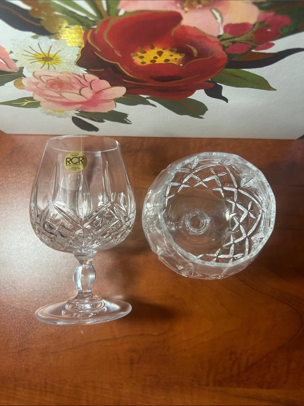 Royal Crystal Rock (RCR) Clear Cut Brandy Glasses - Set of 2 Made in Italy